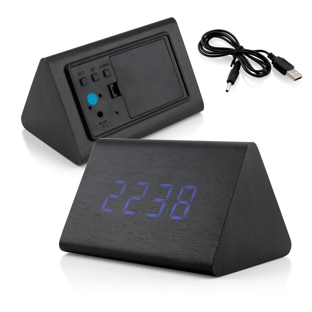 Modern Triangle Wood Led Wooden Alarm Digital Desk Clock Thermometer Classical Timer Calendar Walmart Com Walmart Com