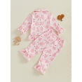 thumbnail image 4 of Suealasg 2Pcs Little Girls Fall Pajamas Set Heart Print Long Sleeves Lapel Shirts Top + Long Pants 1T 2T 3T 4T 5T Toddler Kids Girls Loungewear Sleepwear Outfits, 4 of 7