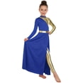 thumbnail image 3 of Hansber Kids Girls Full Length Patchwork Tights Metallic Jumpsuit Dress Praise Dance Outfit Worship Liturgical Dancewear Royal Blue 16, 3 of 7