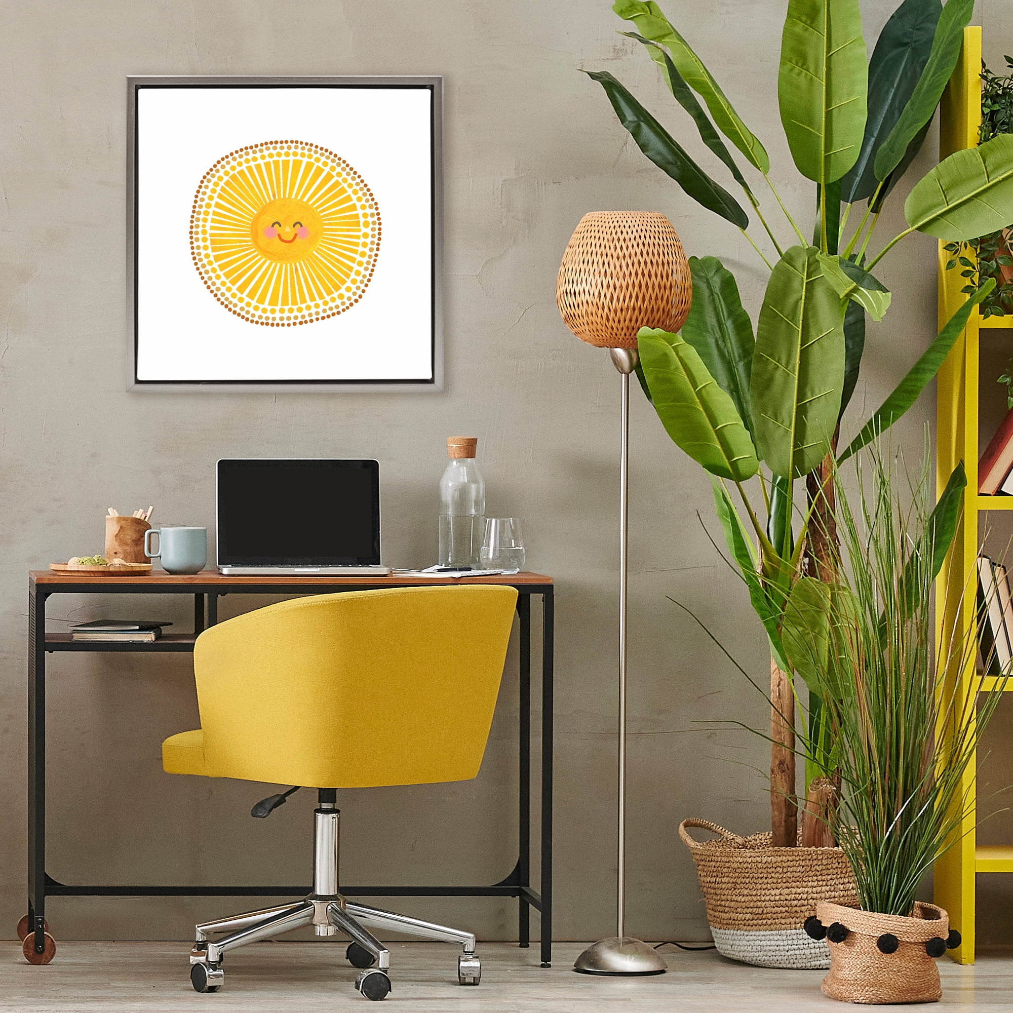 Stupell Industries Yellow Sun's Smile Gray Framed Floater Canvas Wall Art, design by Katherine Herrell Studio