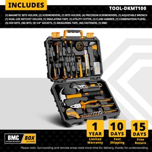 DEKO 100pcs Ensemble d'outils à main de clé à socket pour la réparation automatique avec ruban de mesure Driver Vernissor Combined Tool Box edc Home DIY