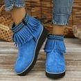 thumbnail image 3 of Lovskoo 2024 Women's Wedges Ankle Boots Round Toe Wedge Large Single Side Zipper Tassel Slope Heel Short Casual Boots Blue, 3 of 8