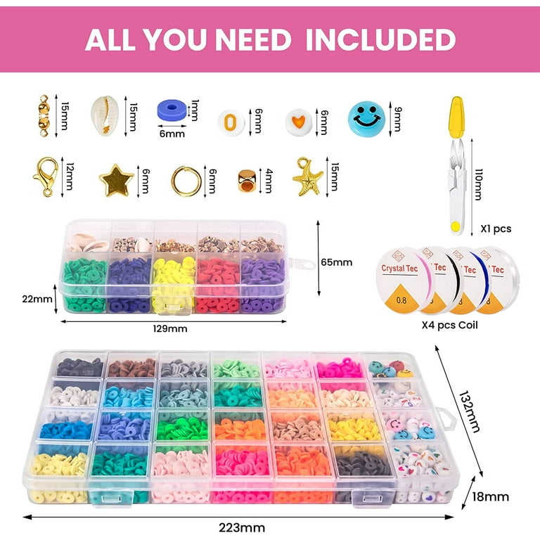 Tomight 5000pcs Polymer Clay Beads Kit, 29 Colors Clay Flat Beads, Letter  Beads, Shell, Hearts, Smiley Face Beads, DIY Bracelets Necklaces Earrings  Jewelry Making Kit Craft for Kids Gifts 