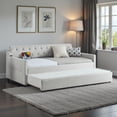 thumbnail image 3 of Tcbosik Upholstered Daybed with Trundle and USB Port, Twin Size Linen Fabric Sofa Bed, Wood Bed Frame for Living Room, Guest Room, Beige, 3 of 10