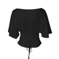 thumbnail image 7 of Rggeeun Womens Shirts Cropped One Shoulder Solid Color Short Sleeve Elastic Waist Draping for Summer Outdoor Running Leisure Tshirts,Black,M, 7 of 7
