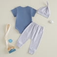 thumbnail image 5 of mgoYE Baby Boy Clothes 6-9 Months Baby Boy Summer Outfit Letter Jesus Loves Me This I Know Short Sleeve Romper Hat 3Pc Clothes Set(Blue,3-6 Months), 5 of 5