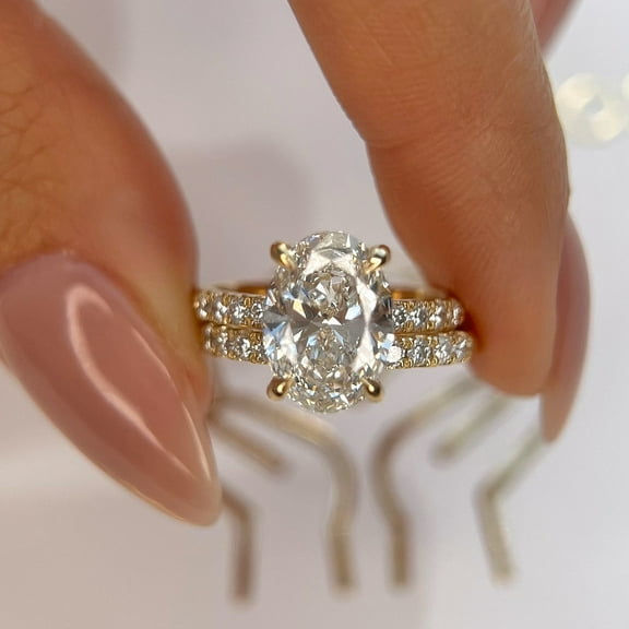 Oval Side Stone Diamond Engagement Ring 2.00 Carat, 14k, Yellow Gold Plated Size- (5 - 13) Available