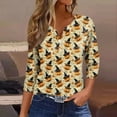 thumbnail image 2 of WTOBBY Women's Halloween Printed V-Neck Decorative Button Blouse with 3/4 Sleeve, Casual Short Sleeve Design Top for Fall Season, Comfortable Fashion Apparel,Fluorescence Yellow 2XL, 2 of 5