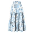 thumbnail image 7 of Women's Floral Maxi Skirt, High Waist Drawstring Tiered Pleated Skirt, Lightweight Flowy Boho Skirt for Beach, Vacation and Summer,Light Blue,L, 7 of 7