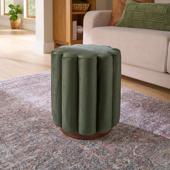 Better Homes & Gardens Lillian Velvet Tufted Ottoman, Olive