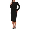 thumbnail image 2 of INSPIRE CHIC Work Dresses for Women 2026 Long Sleeve Wrap Ruched Bodycon Church Business Office Sheath Midi Dress XS Black, 2 of 6