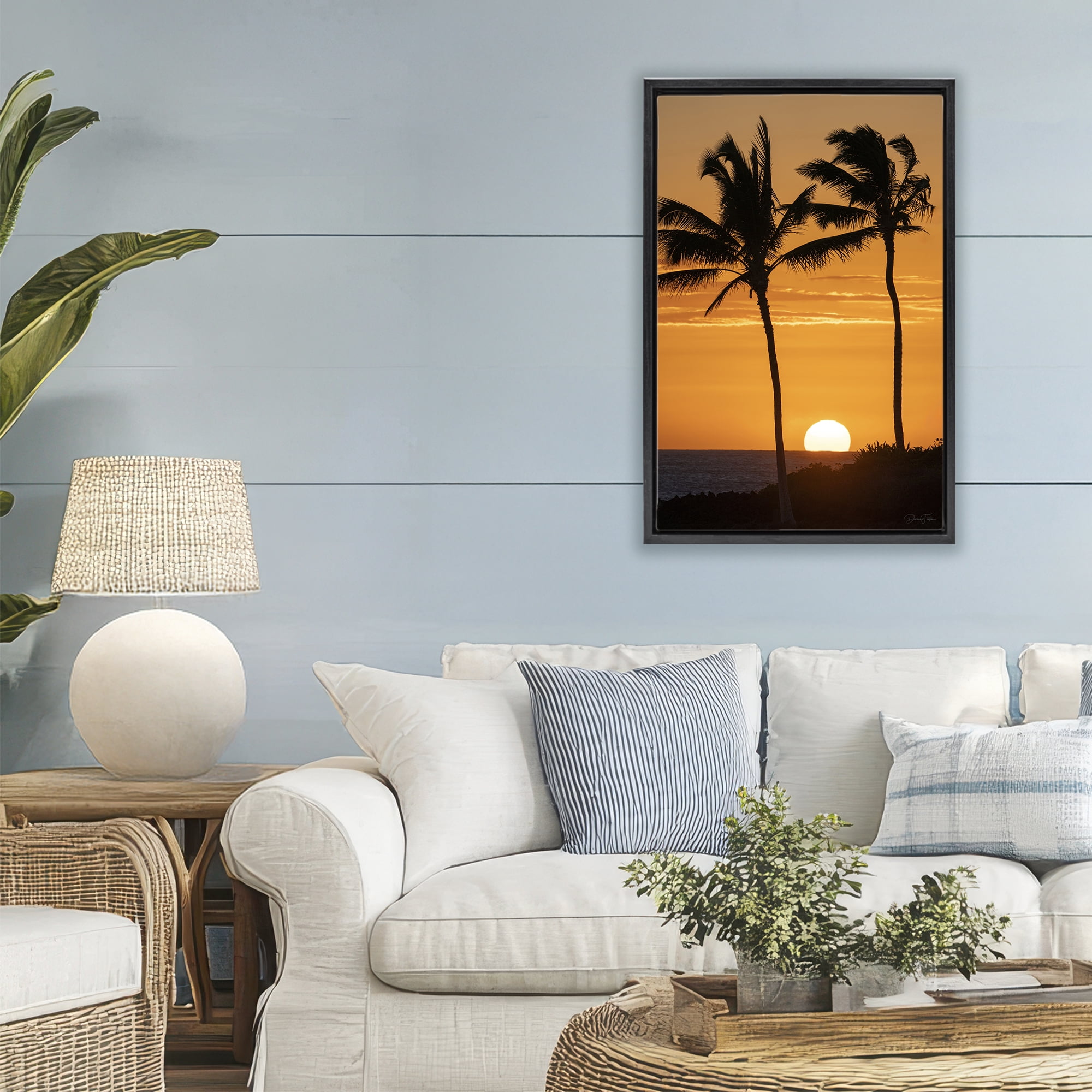 Stupell Industries Sunset Through Palm Trees Black Framed Floater Canvas Wall Art, design by Dennis Frates