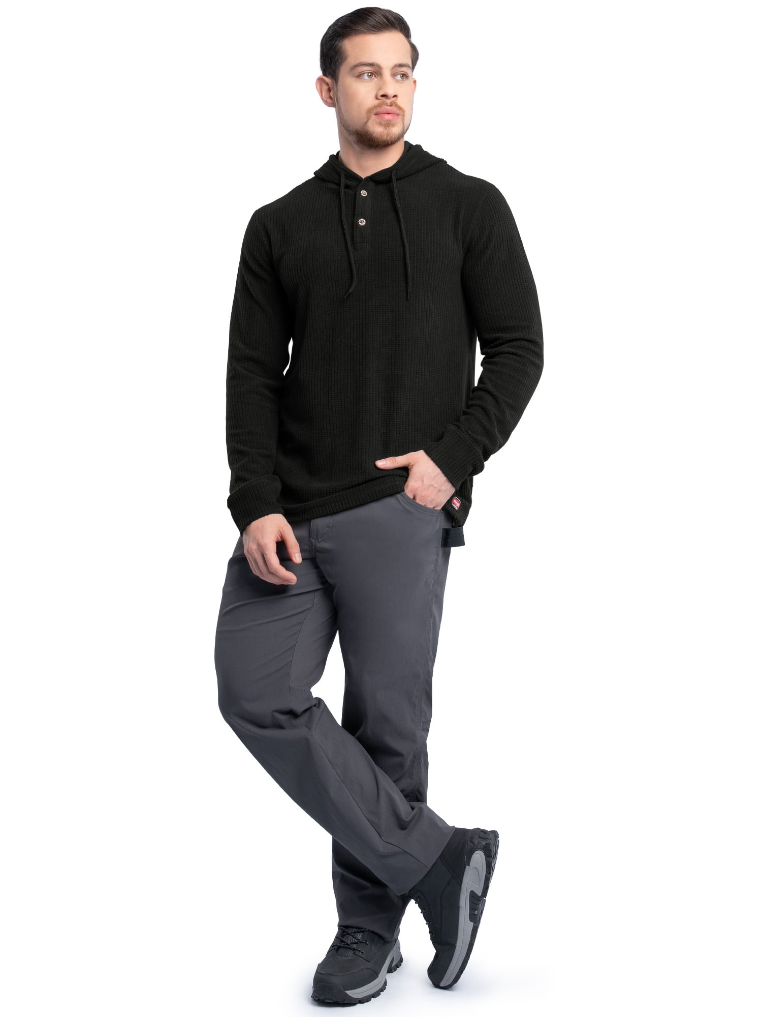 Wrangler Workwear Men's Texture Fleece Pullover Henley Hoodie, Size S-3XL