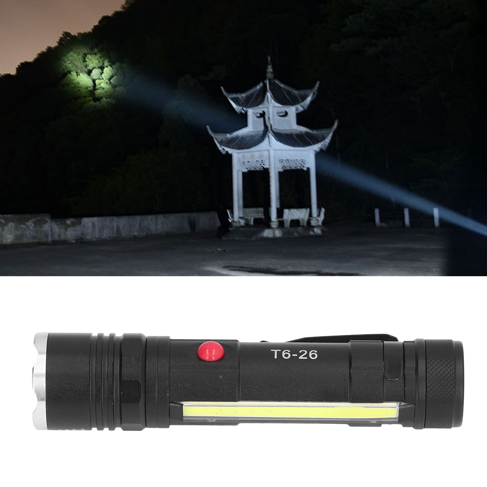 BIMZUC Small Flashlight USB Rechargeable Waterproof Zoomable 4 Modes LED Bright Magnetic Work Light for Camping Repairing Outdoor Use, Aluminum Alloy Portable Torch (15 cm / 5.9 inches)