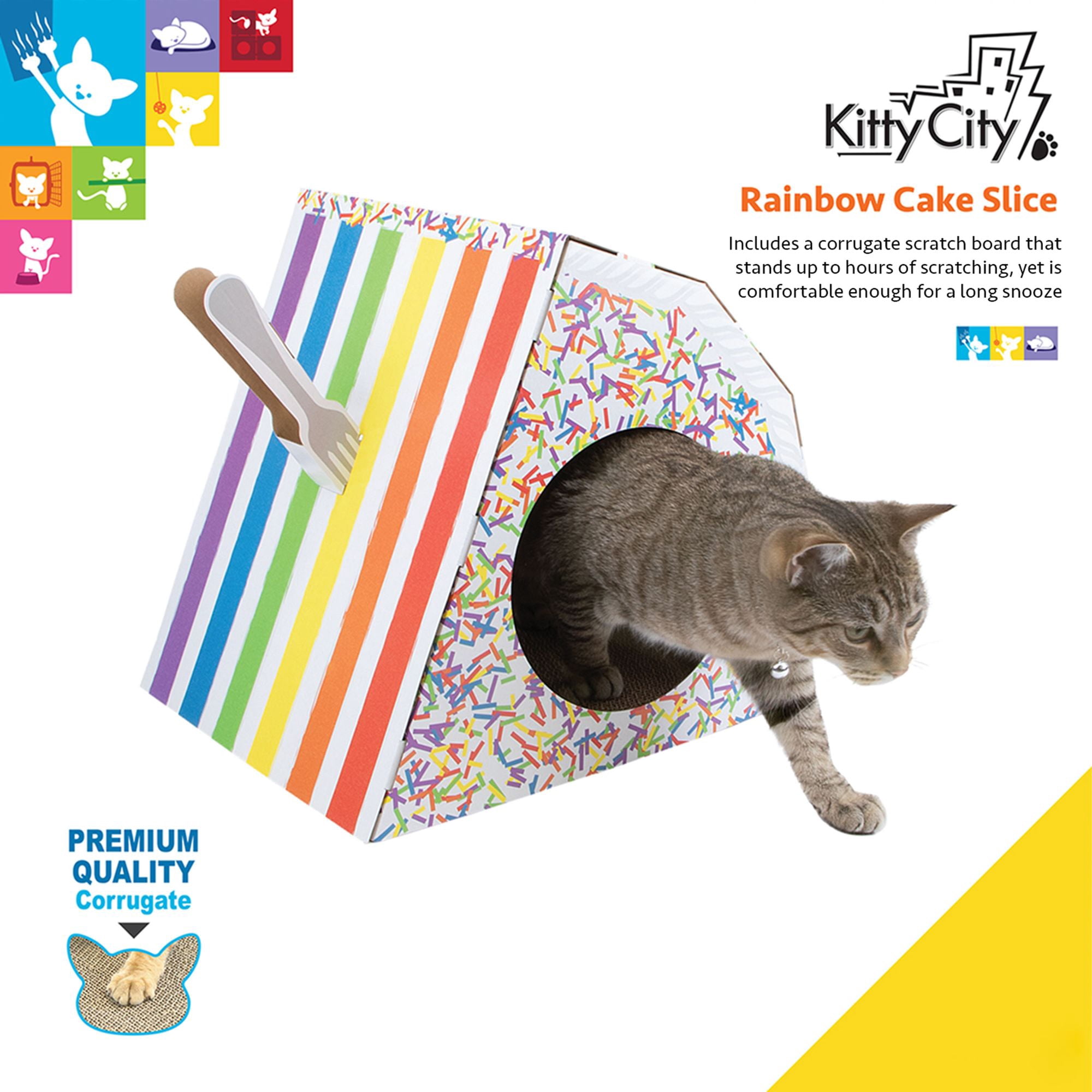 Kitty City Rainbow Cake Slice Durable Corrugate Cardboard Cat Scratching Pad, O/S, Multicolored