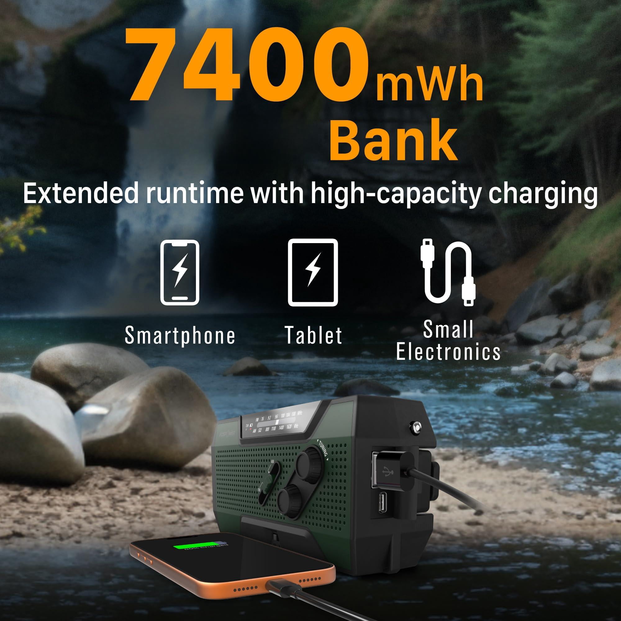 Noaa Emergency Weather Radio A1 7400mwh Portable Power  Am/fm Usb/solar/hand Crank Charging Operated Sos Alarm & Flashlight For Indoor/outdoor - Green