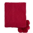 thumbnail image 1 of Luxe Faux Fur Cable Knit Reversible Pom Pom Cozy Throw Blanket - 50" x 60" (Red), 1 of 4