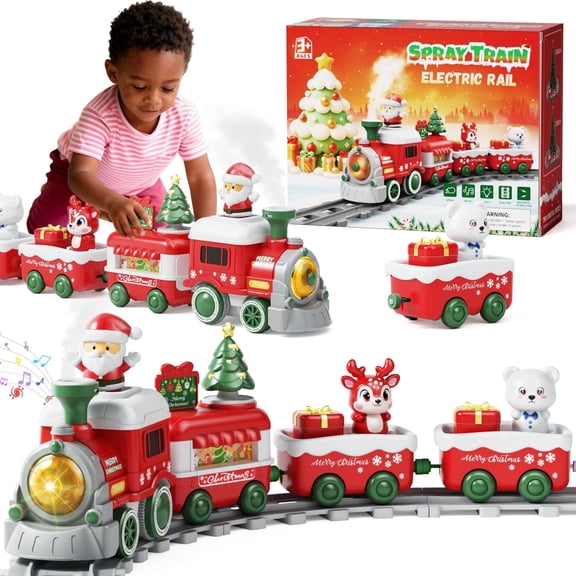 Dimoarch Christmas Toys for 1 2 3 Year Old Boy Girl, Christmas Train Set Toy for Toddlers, Electric Train Car Track Play Set with Steam, Light & Music, Christmas Gifts for Toddlers & Baby