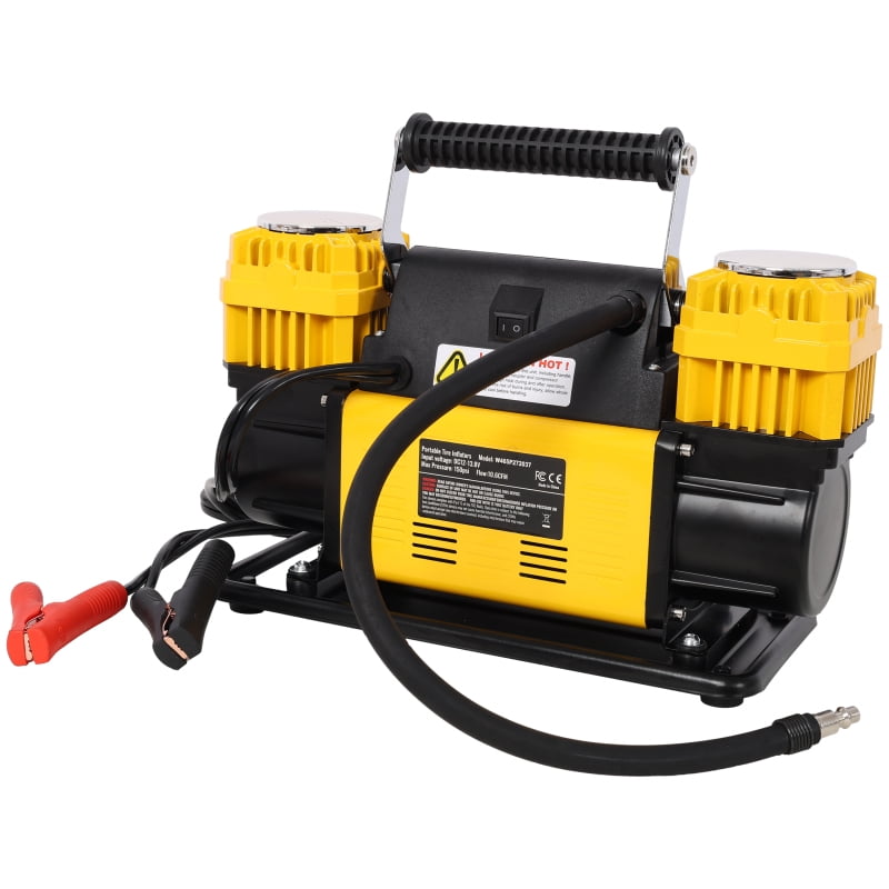 12V Heavy Duty Air Compressor, 150 PSI Tire Inflator with 26FT Hose for Car/SUV/RV/Truck（Yellow）
