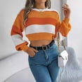 thumbnail image 3 of Juslio Women Sweaters Pullovers Sweaters Striped Crew Neck Long Sleeve Fashion Orange, 3 of 9