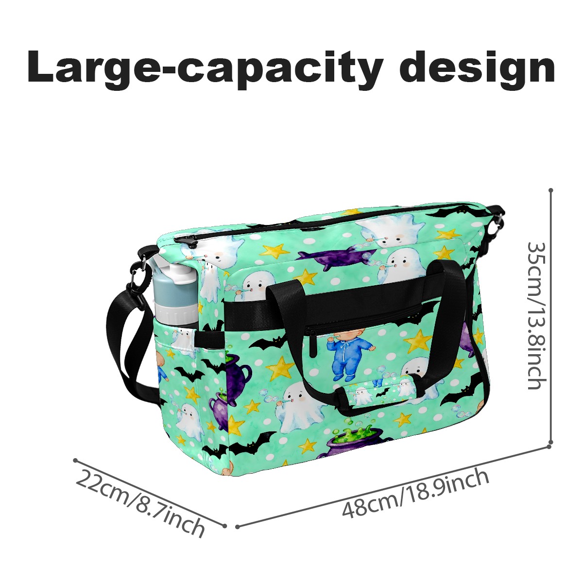 Large Gym Bag with Shoe Compartment, Water-Resistant Duffle Bag for Men and Women, Mint Green Halloween Ghosts & Baby Sports Tote for Workout Travel