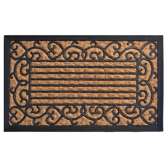 Imports Decor Inc 30" Black and Brown Rectangular Vine Border Basic Coir Door Mat