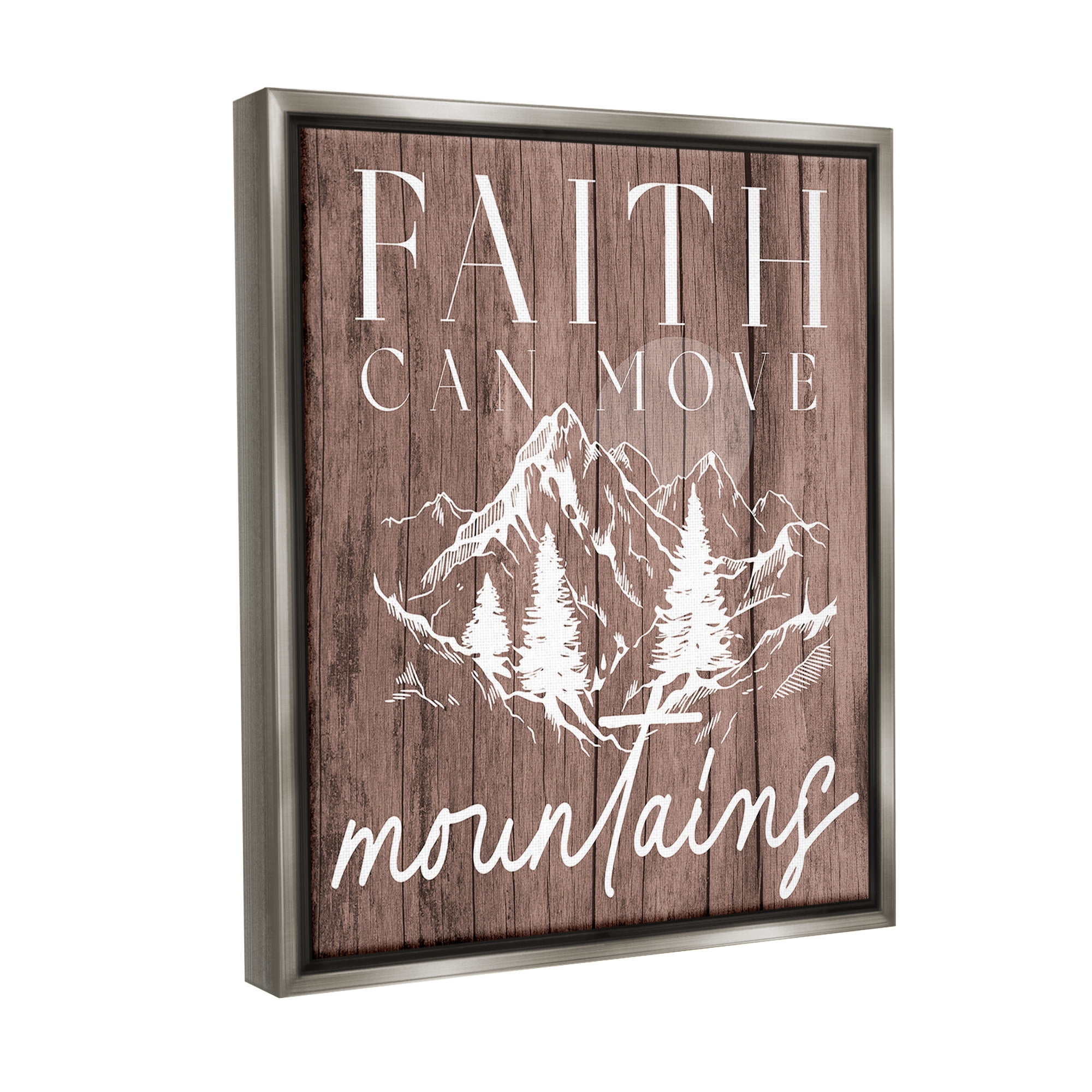 Stupell Industries Faith Can Move Mountains Landscape Painting Gray Floater Framed Canvas Art Print Wall Art, 17 x 21