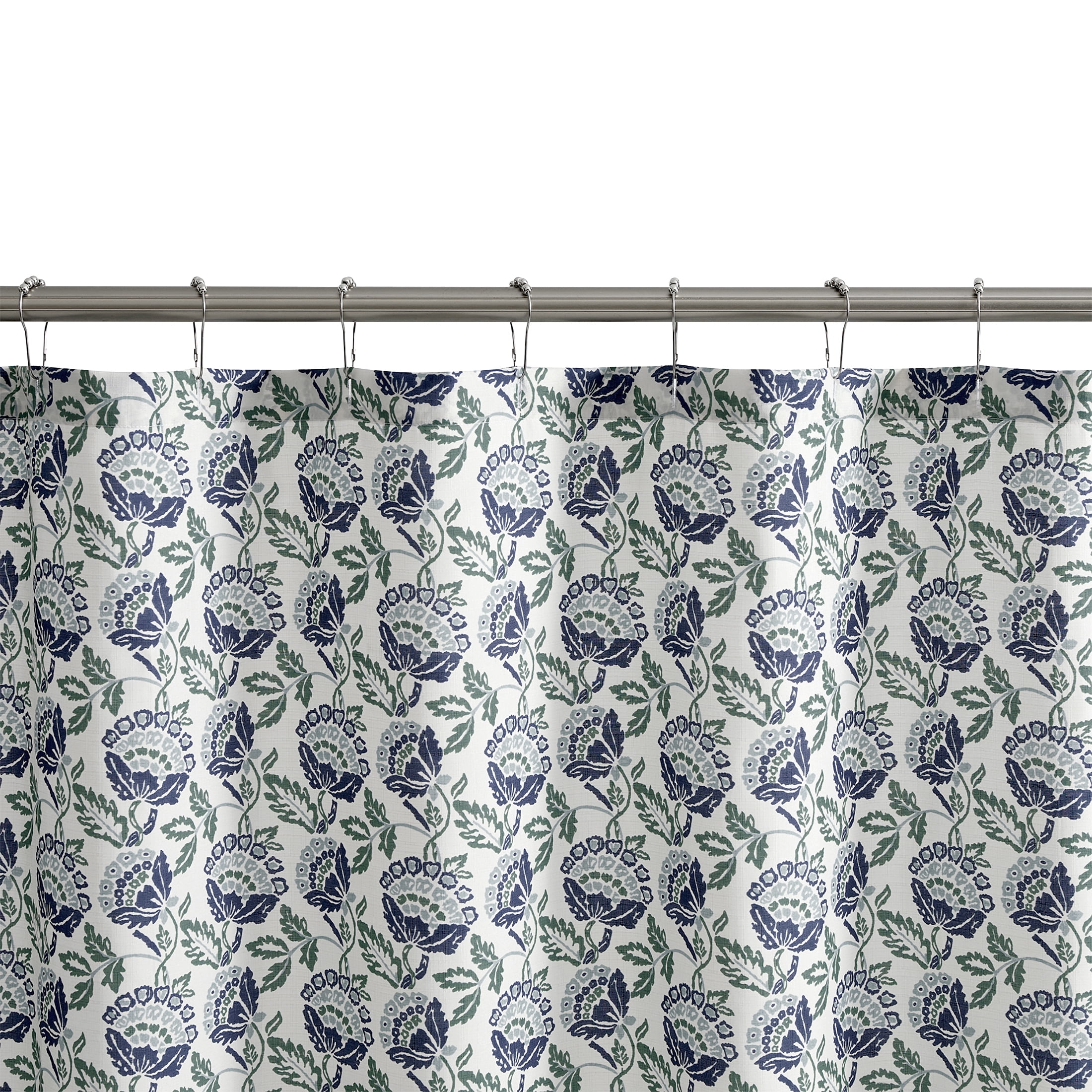 Mainstays Block Floral 13 Piece Shower Curtain and Hook Set, 72 x 72, Navy