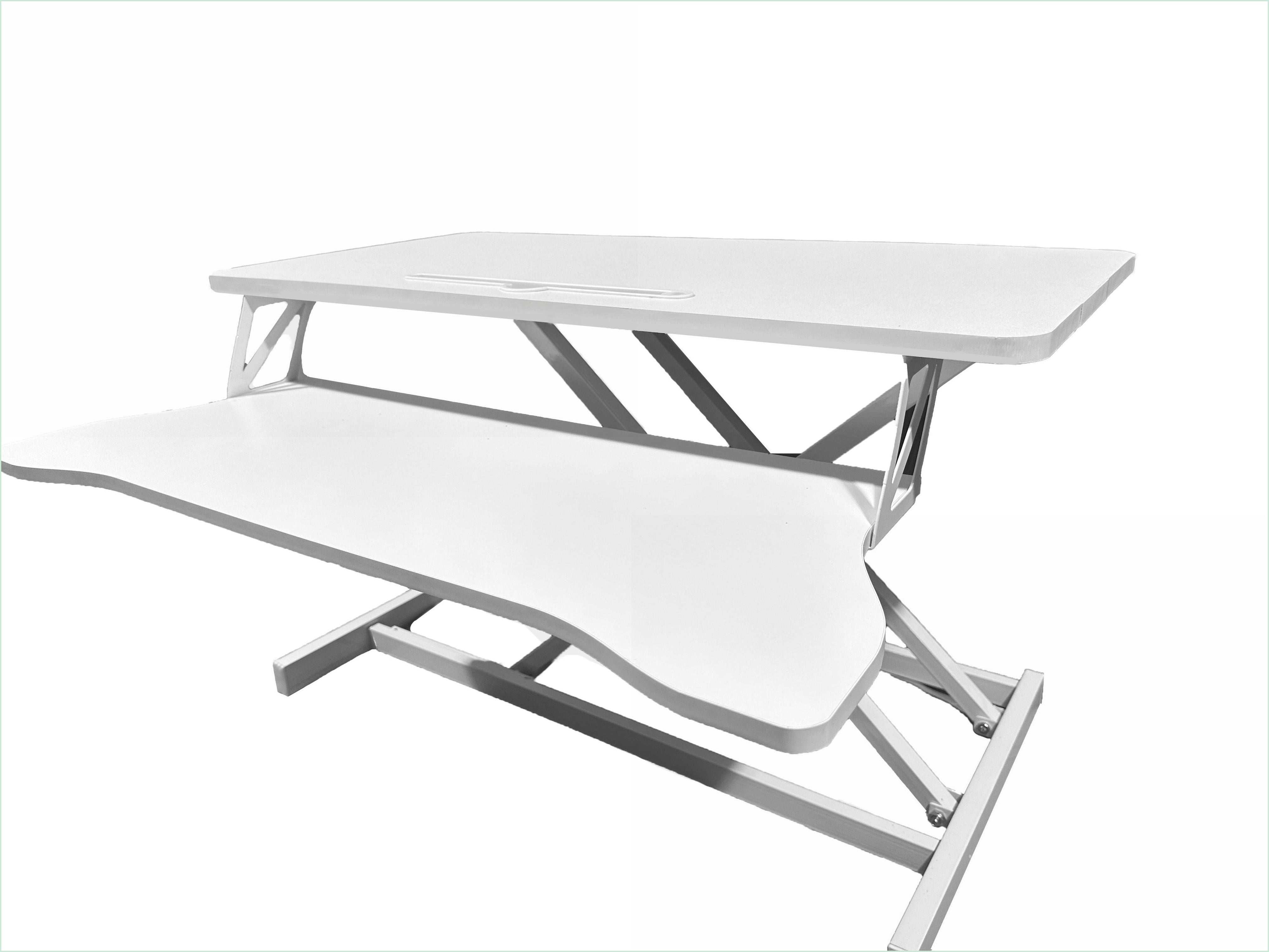 Desk Converter, 31.5”x15.7” Height Adjustable Sit to Stand Riser with Wide Keyboard Tray, Dual Monitor/Laptop Workstation | White | MDF+Metal