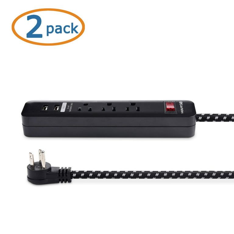 2 Pack Power Strip Surge Protector Flat Plug - 6 Widely Spaced