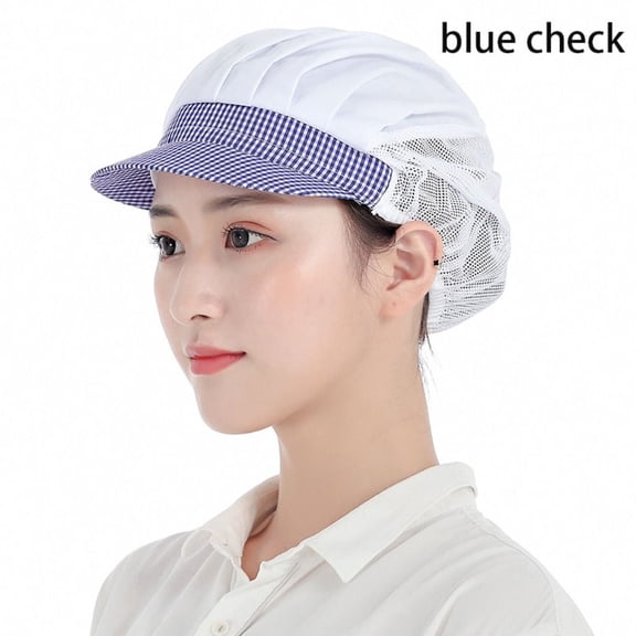 Chic Dustproof Cooker Work Wear Work Hat Cook Headwear Kitchen Visors Chef Cap BLUE CHECK
