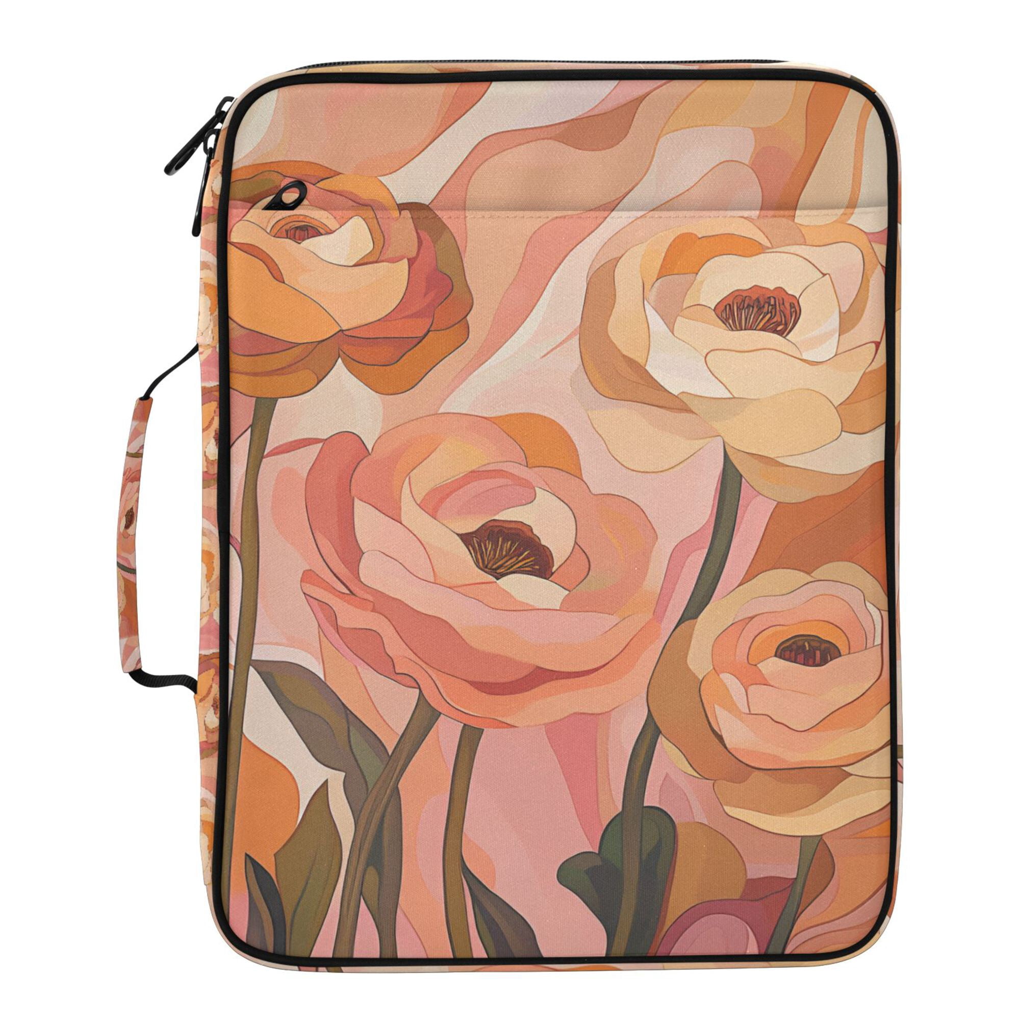FORMRS Accordion File Folder A4 Size 7-Pocket Expanding Document Organizer Bag with 3 Ring Binder, Abstract Orange Flowers