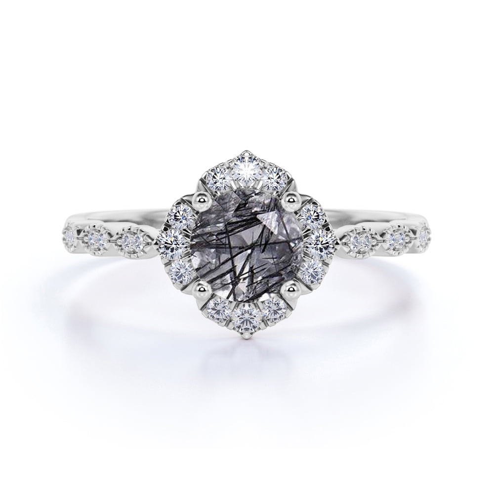 Vintage Black Rutilated Quartz Ring,Rutilated Quartz Ring,Promise Ring,Smoky Quartz Ring,Alternative Wedding Ring,Crown Ring,Engagement Ring
