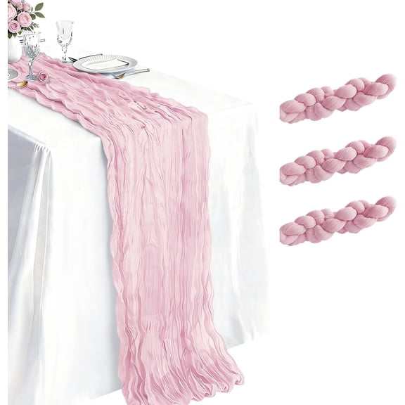 3 Pack Light Pink Cheesecloth Table Runner 35 x 118 Inch Boho Gauze Sheer Pink Table Runner for Wedding Baby Shower Bridal Shower Easter Holiday Birthday Home Decor