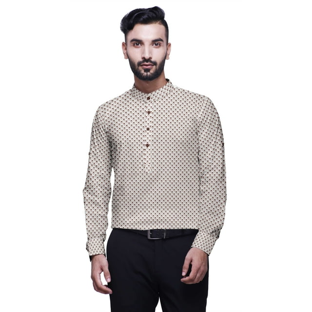 BESTMAN Chemise à Col Mandarin pour Homme Coupe Régulière Imprimée Kurta Courte pour Homme