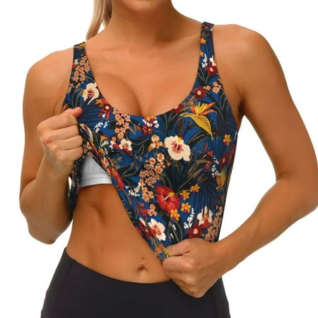 Goofa Vintage Floral Printed Sports Bras for Women  High Impact Running Bra Workout Crop Tank Tops Longline Sports Bra Push up-XX-Large