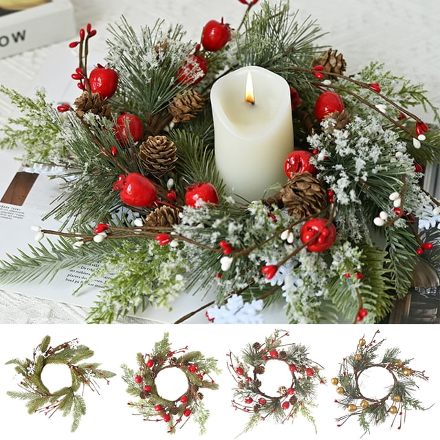 Candlestick wreath, Christmas table decoration, artificial leaves, candle ring, candlestick garland, home decor, elegant holiday, festive party, wedding decor, metal frame, 24-inch diameter, for