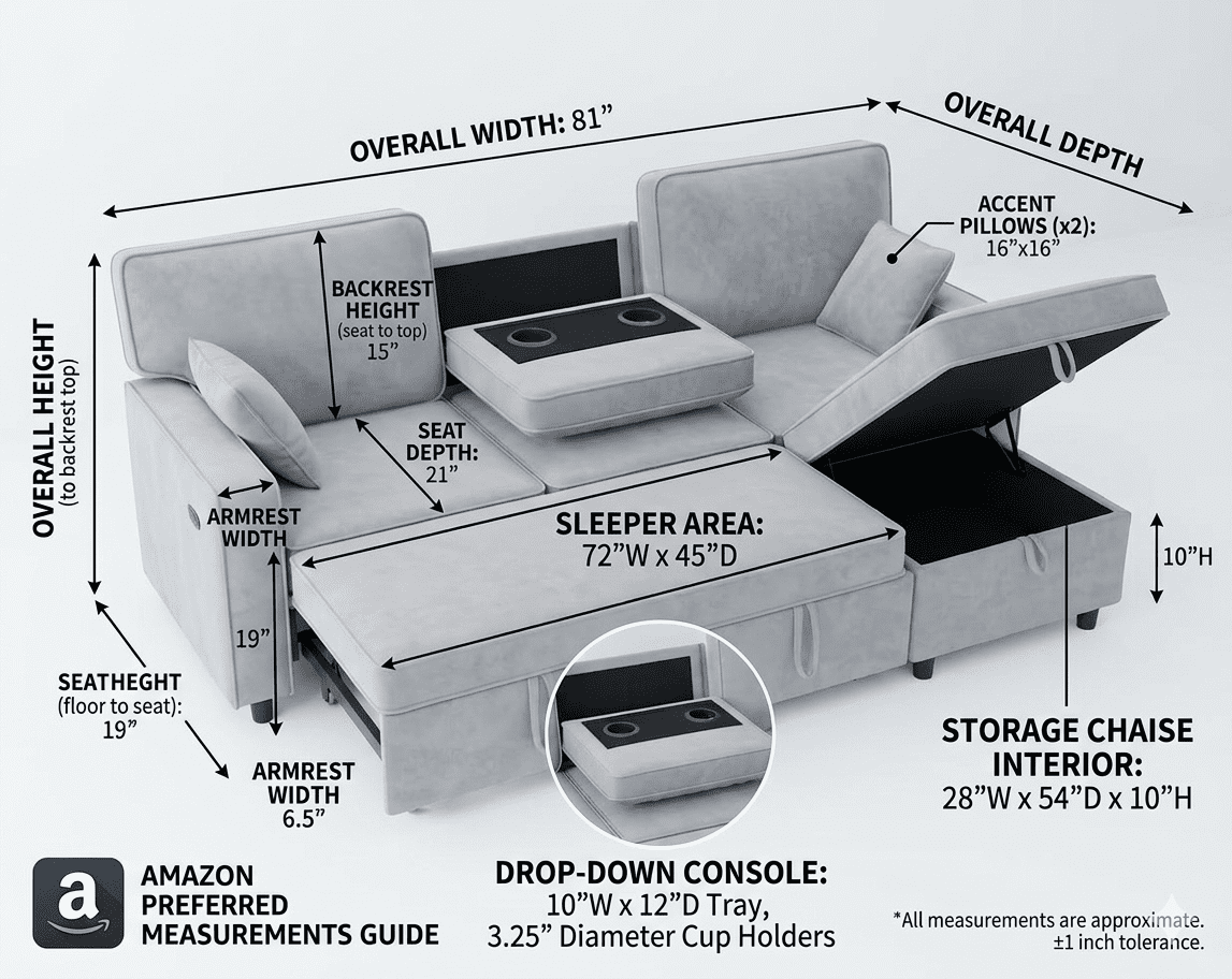 Convertible Sofa Bed, Modern Pull Out Sofa L-Shaped Sectional Sleeper Sofa Couch Bed with Convertible Chaise for Living Room, Beige