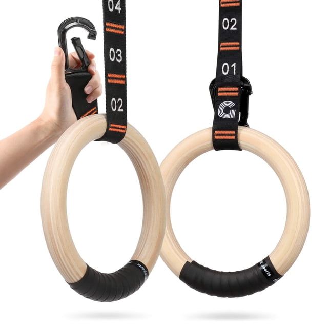 Anillas de gimnasia Gonex de madera con correas ajustables de 2,7 m