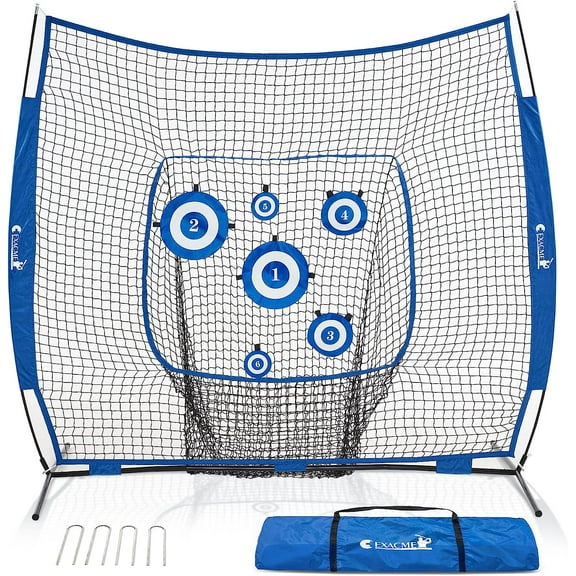 Exacme 8'x8' Baseball Softball Net with 6 Targets for Kids Adults, Pitching Hitting Training Net, Anchor Kits, Carry Bag, BG28