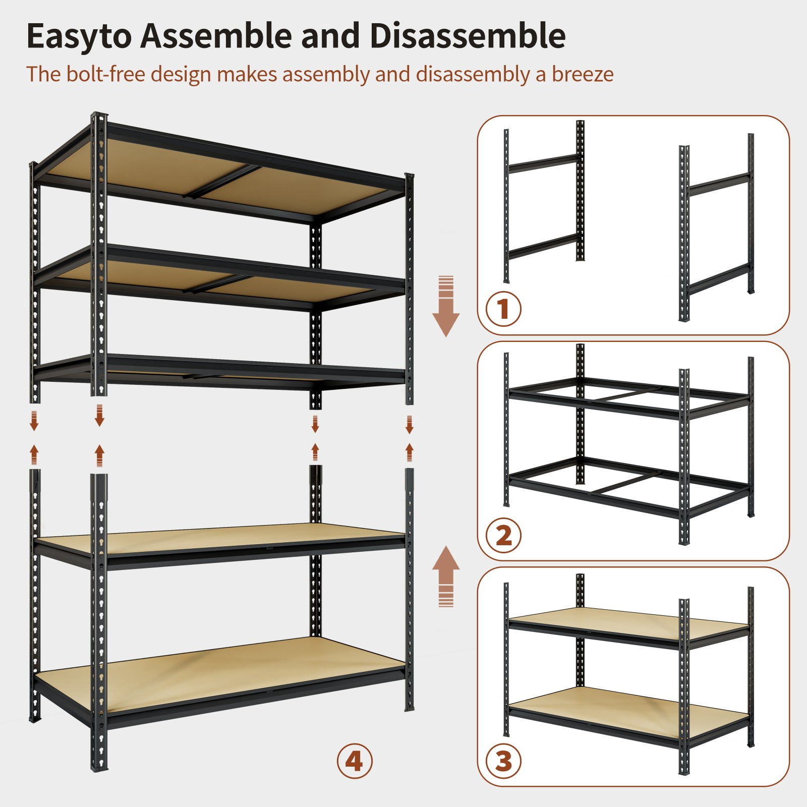 RoomFave Heavy Duty Garage Shelving Unit, 2000LBS Capacity, 5-Tier Adjustable Metal Storage Rack for Basement, Warehouse, Utility Room, 35.5"W x 16"D x 72"H