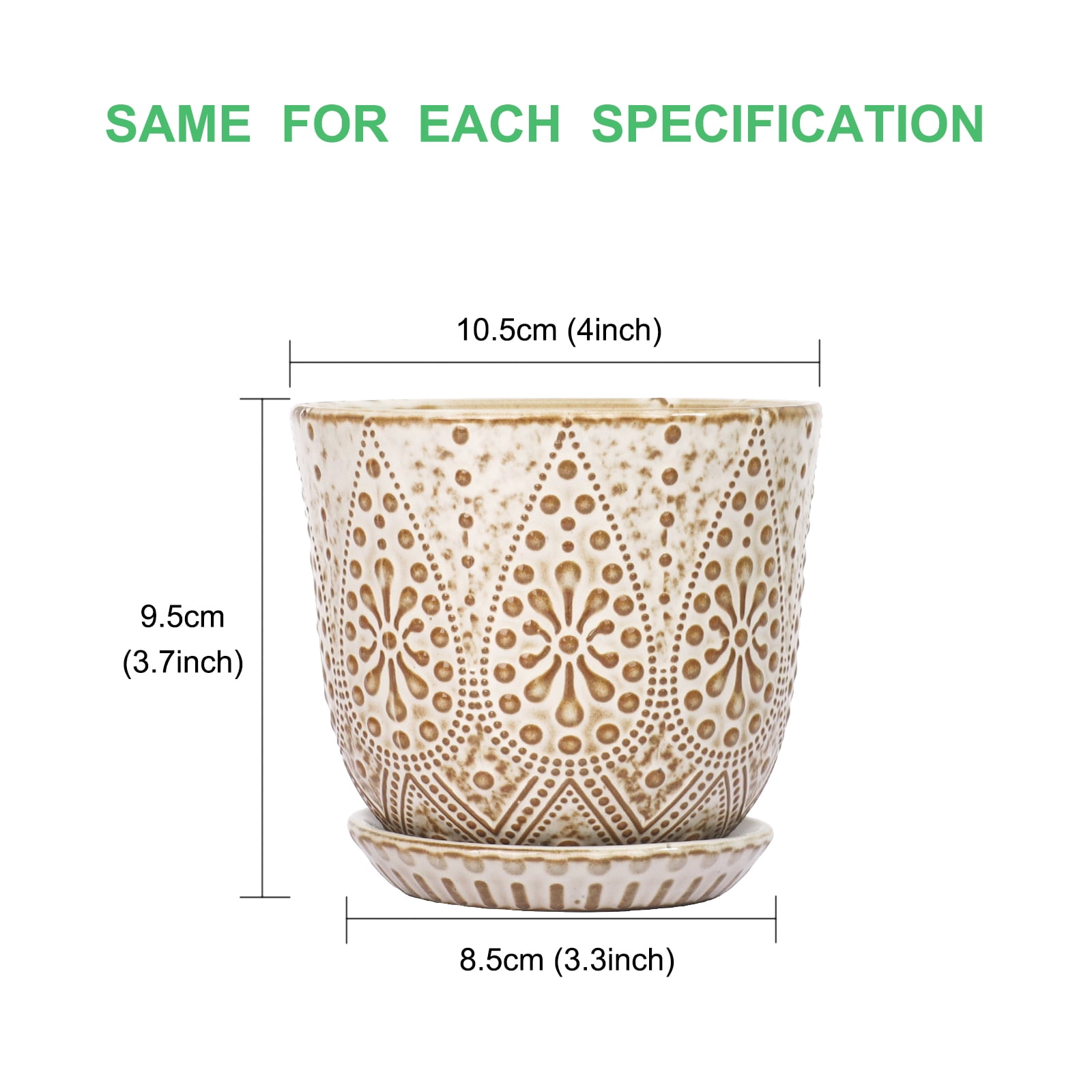 BESTSELER Succulent Pots, 4 Inch Small Indoor Ceramic Planter Pot with Drainage Holes and Saucers for Plants- Creamy White - Set of 4