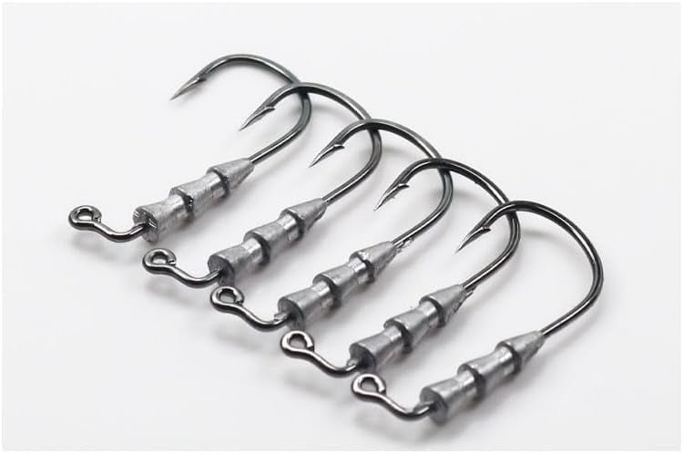 ABPETE 40 pcs Fishing Weighted Worm Hooks for Soft Plastics Lures Jig Head Hooks Swimbait Bass