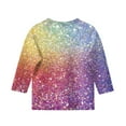 thumbnail image 4 of Abcomgle Girls Shirts Summer 3/4 Sleeve Girls Shirts Glitter Sparkly Toddler Girls T-Shirts Cute Crewneck Cotton Linen Tops,8-9 Years, 4 of 5