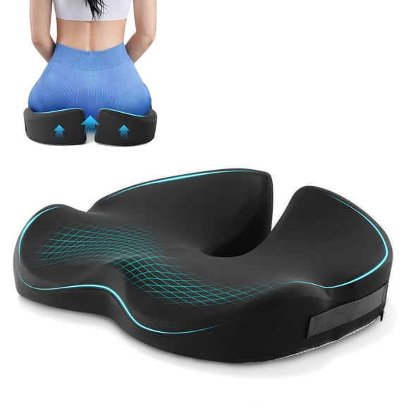 WANALIT Seat Cushion, Office Chair Cushion for Sciatica, Coccyx Cushion, Ergonomic Memory Foam Seat Cushion for Car, Home, Pressure Relief Pad for Hip, Tailbone, All Day Comfort, Black