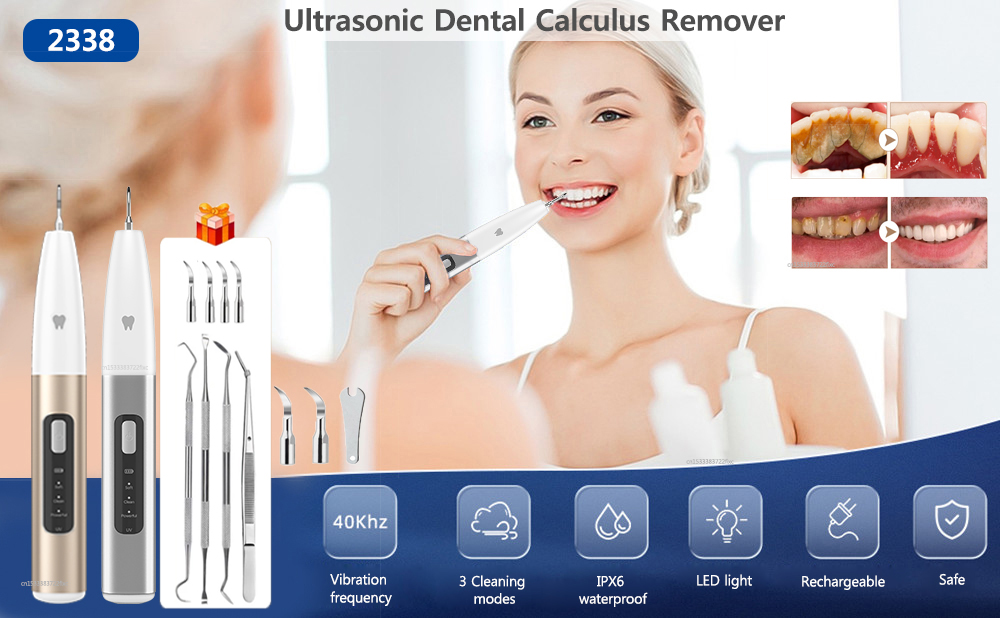 Ultrasonic Tooth Cleaner Electric Dental Calculus Remover Tartar Eliminator Dental Ultrasound Teeth Plaque Removal with UV Light