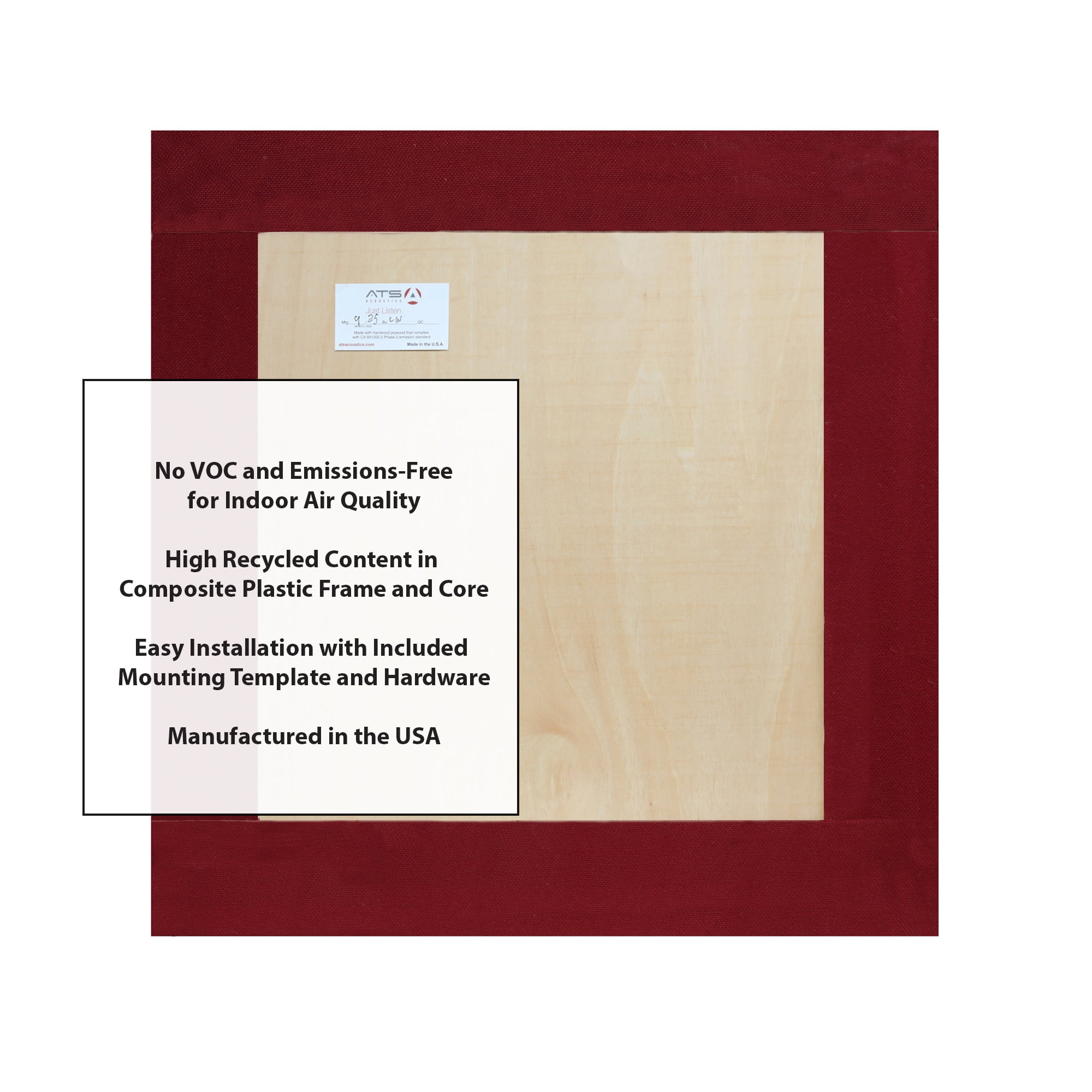 ATS Acoustics ECO Panel Low-VOC Professional Studio Recording Booth Sound Absorbing Acoustic Panel 24" x 24" x 4" (Claret)