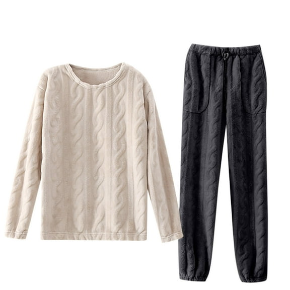 Women's Coral Fleece Pajamas Flannel Sleepwear Soft Pajamas Set Warm Fluffy Loungewear 2 Piece Pjs Set Loungewear