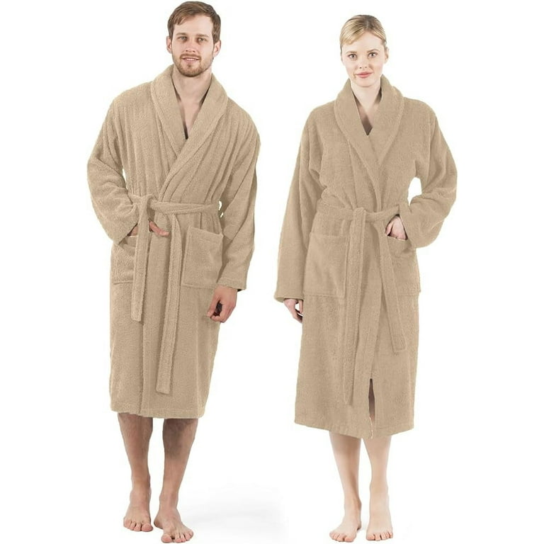 DAN RIVER 100 Cotton Terry Cloth Bathrobe for Women Men Tan Unisex Bath Robe Plush Lightweight and Absorbent Shawl Collar Robe Ideal for