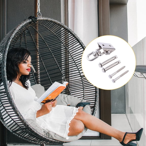 COSMOBETTY 1Set Heavy Duty Swivel Hook Stainless Steel Hammock Hanging Kit Silver